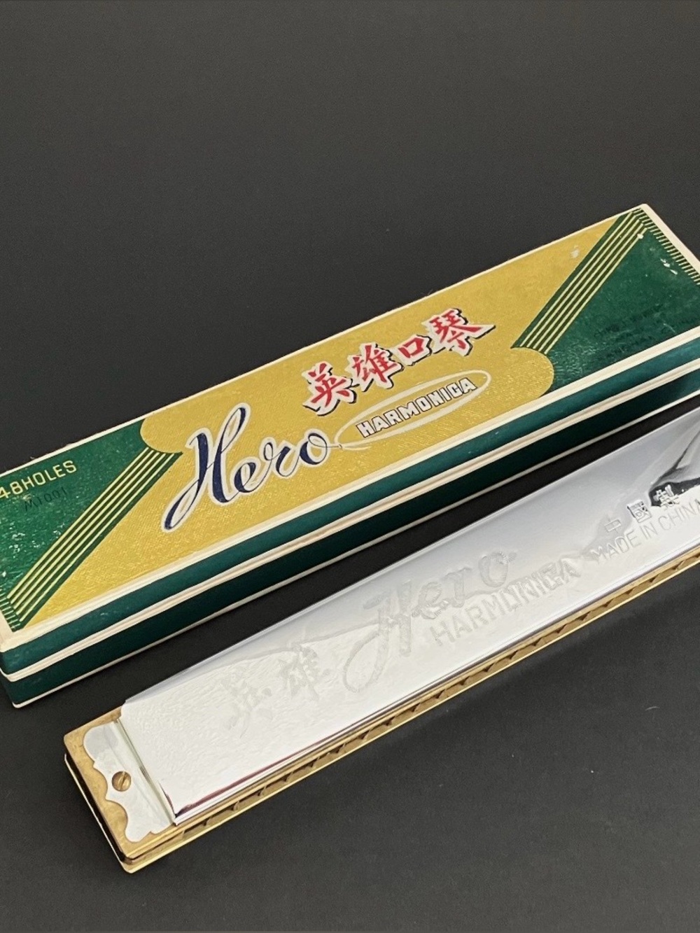 HARMONICA • Vintage 1960's Hero Harmonica Shanghai China 48 Holes Original Box